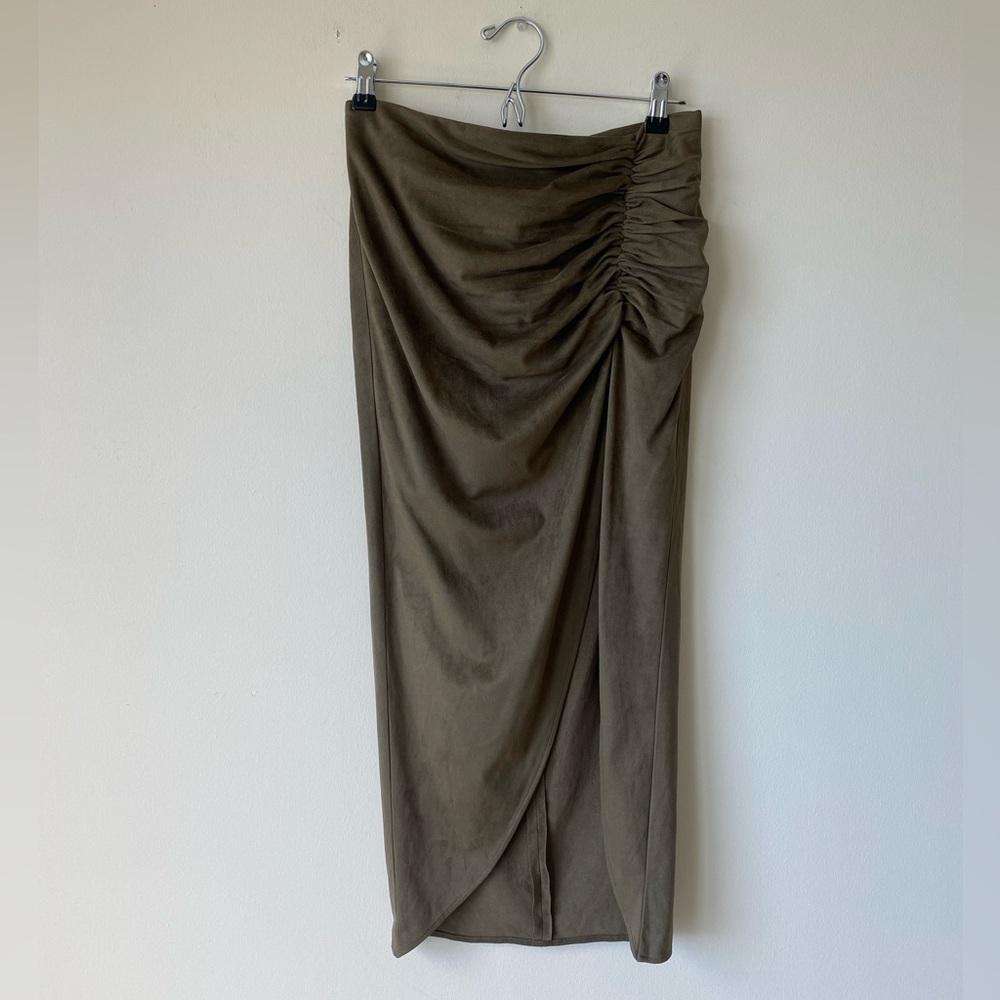 Elegant Olive Green Ruched Skirt